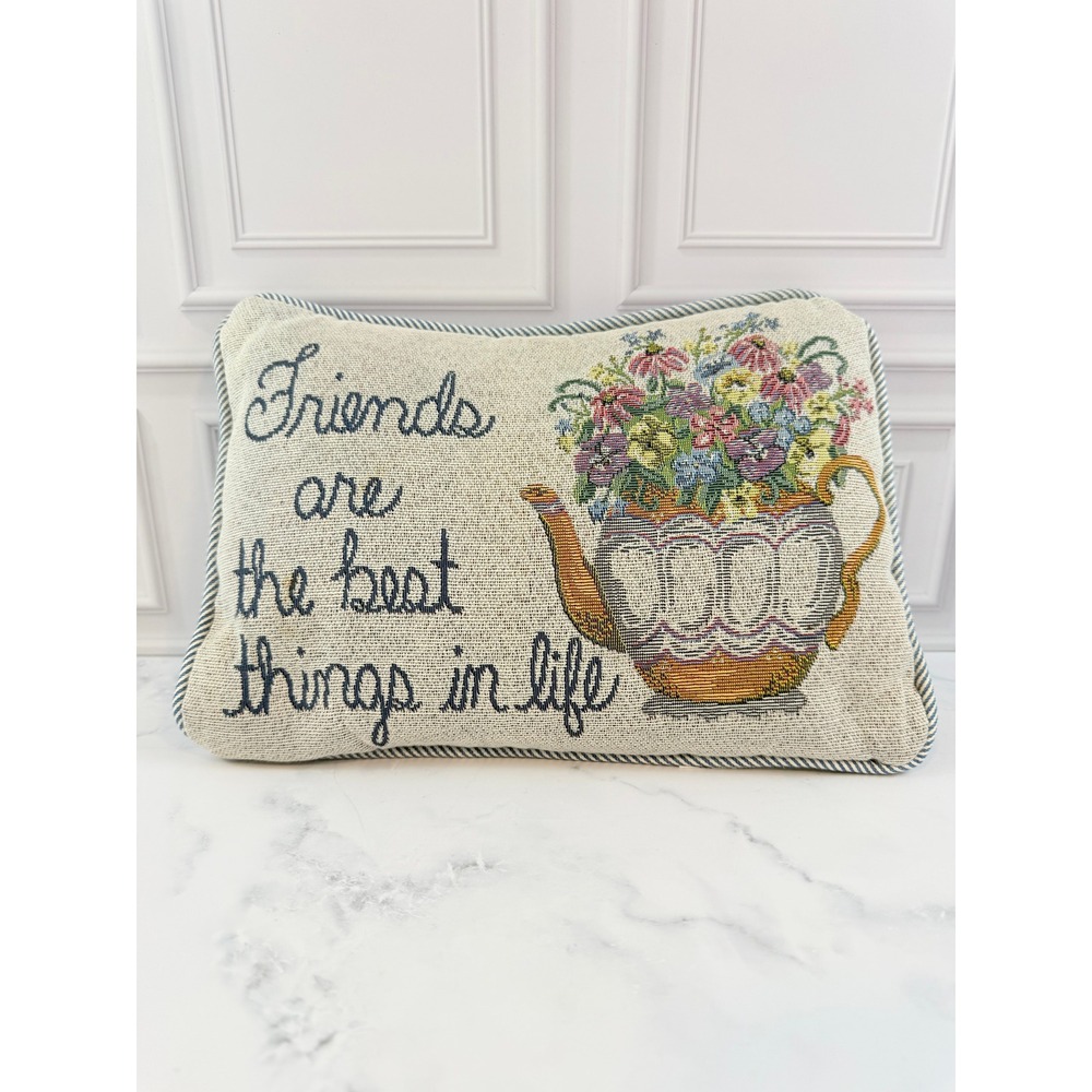 VTG Mervyns Tapestry Throw Pillow Friends Are The Best Things in Life 12X8.5